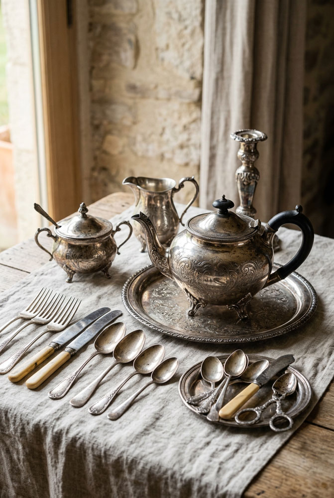 argenterie ancienne collection objets en argent antiquaire brocante 94